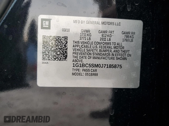 2018 Chevrolet Cruze LS with VIN 1G1BC5SM0J7185875, listed as a Copart auction lot 79693233 with 119,077 mi miles and Salvage Title. Bid and sale history available at DreamBid. Image 14.