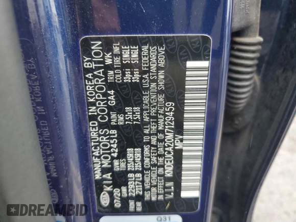2021 Kia Seltos S z VIN KNDEUCA20M7129459, wystawiony jako Copart lot #56697015 z przebiegiem 71 238 mil mil oraz Szkoda całkowita • Salvage title. Historia ofert i sprzedaży dostępna na DreamBid. Obrazek 13.