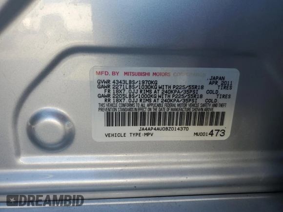 2011 Mitsubishi Outlander Sport SE with VIN JA4AP4AU0BZ014370, listed as a Copart auction lot 49641055 with 161,874 mi miles and Clean Title. Bid and sale history available at carsss.com. Image 13.