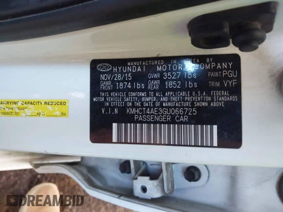 2016 Hyundai Accent SE with VIN KMHCT4AE3GU066725, listed as a IAAI auction lot 42035071 with 233,910 mi miles and . Bid and sale history available at DreamBid. Image 9.