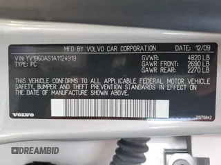2010 Volvo S80 I6 with VIN YV1960AS1A1124919, listed as a Copart auction lot 72180494 with 124,814 mi miles and Salvage Title. Bid and sale history available at carsss.com. Image 13.