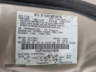2006 Ford Taurus SEL z VIN 1FAFP56U26A216258, wystawiony jako IAAI lot #42153273 z przebiegiem Nie podano mil oraz . Historia ofert i sprzedaży dostępna na DreamBid. Obrazek 9.