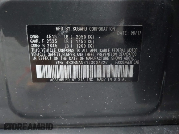 2018 Subaru Legacy Limited с VIN 4S3BNAN61J3007326, выставлен на аукционе IAAI как лот 42590367 с пробегом 84 973 миль миль и . История ставок и продаж доступна на DreamBid. Изображение 9.