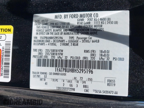 2017 Ford Mustang EcoBoost Premium с VIN 1FATP8UH8H5295196, выставлен на аукционе IAAI как лот 42651434 с пробегом 59 134 миль миль и . История ставок и продаж доступна на DreamBid. Изображение 9.