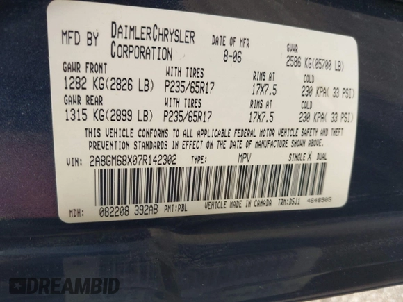2007 Chrysler Pacifica Touring with VIN 2A8GM68X07R142302, listed as a IAAI auction lot 42140680 with 134,049 mi miles and . Bid and sale history available at DreamBid. Image 9.