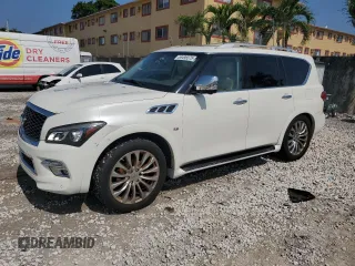 2015 Infiniti QX80 z VIN JN8AZ2NE9F9080904, wystawiony jako Copart lot #58496575 z przebiegiem 87 240 mil mil oraz Czysty tytuł • Clean title. Historia ofert i sprzedaży dostępna na DreamBid. Obrazek 1.