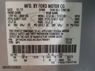 2012 Ford Edge SE with VIN 2FMDK3GC4CBA78681, listed as a Copart auction lot 45033955 with 309,524 mi miles and Salvage Title. Bid and sale history available at carsss.com. Image 12.