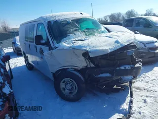 2018 Chevrolet Express Cargo Van with VIN 1GCWGAFG1J1195263, listed as a IAAI auction lot 41287882 with 71,475 mi miles. Bid and sale history available at carsss.com. Image 1.