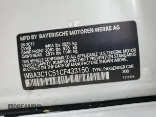 2012 BMW 3 Series 328i с VIN WBA3C1C51CF433150, выставлен на аукционе Copart как лот 52412865 с пробегом Не указан миль и Списание • Salvage title. История ставок и продаж доступна на DreamBid. Изображение 12.