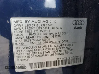 2010 Audi Q7 with VIN WA1MYAFE1AD005425, listed as a Copart auction lot 81697144 with 200,802 mi miles and Salvage title. Bid and sale history available at DreamBid. Image 13.