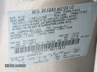 2008 Ford Taurus SEL with VIN 1FAHP24W18G115823, listed as a IAAI auction lot 42119435 with 57,867 mi miles. Bid and sale history available at carsss.com. Image 9.