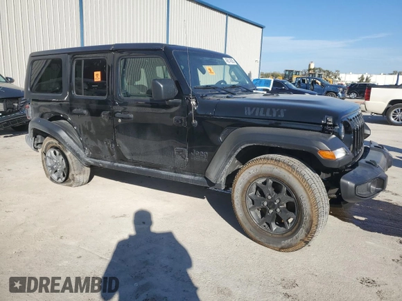2021 Jeep Wrangler Unlimited Willys with VIN 1C4HJXDM8MW530712, listed as a Copart auction lot 54873175 with 54,598 mi miles and Salvage Title. Bid and sale history available at DreamBid. Image 4.