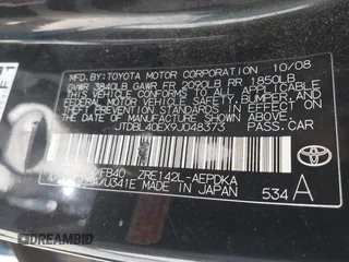 2009 Toyota Corolla with VIN JTDBL40EX9J048373, listed as a IAAI auction lot 41890789 with 191,490 mi miles. Bid and sale history available at carsss.com. Image 9.