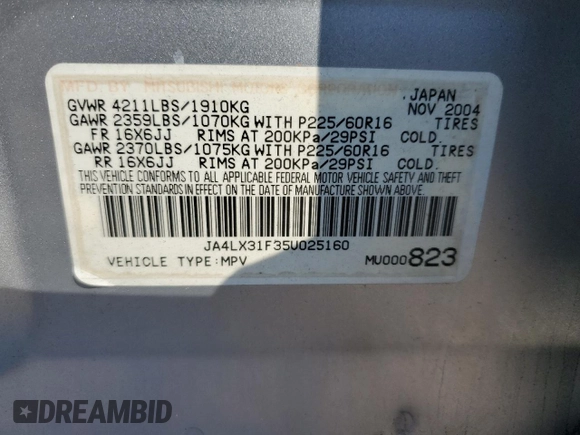 2005 Mitsubishi Outlander LS with VIN JA4LX31F35U025160, listed as a Copart auction lot 43377345 with 185,203 mi miles and Salvage Title. Bid and sale history available at carsss.com. Image 15.