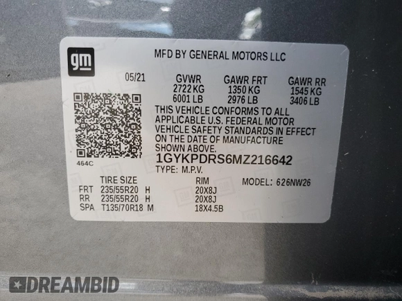 2021 Cadillac XT6 Premium Luxury z VIN 1GYKPDRS6MZ216642, wystawiony jako Copart lot #70779163 z przebiegiem 23 033 mil mil oraz . Historia ofert i sprzedaży dostępna na DreamBid. Obrazek 13.