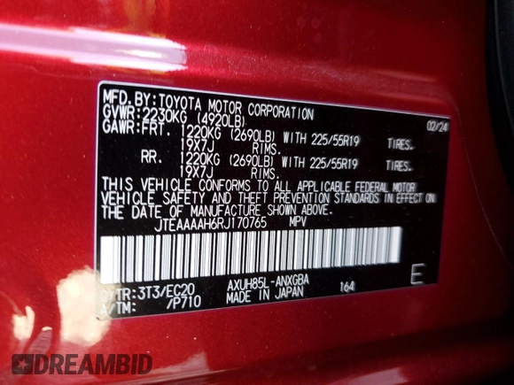 2024 Toyota Venza LE with VIN JTEAAAAH6RJ170765, listed as a Copart auction lot 78658404 with 2,906 mi miles and Salvage Title. Bid and sale history available at carsss.com. Image 13.