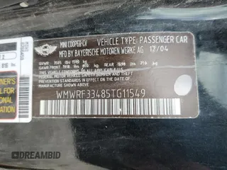 2005 MINI Convertible with VIN WMWRF33485TG11549, listed as a Copart auction lot 87285984 with 58,934 mi miles and Salvage title. Bid and sale history available at DreamBid. Image 12.