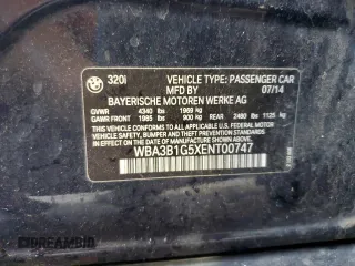 2014 BMW 3 Series 320i with VIN WBA3B1G5XENT00747, listed as a Copart auction lot 64737935 with 123,374 mi miles and Salvage title. Bid and sale history available at DreamBid. Image 12.