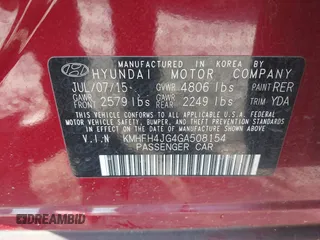 2016 Hyundai Azera Limited with VIN KMHFH4JG4GA508154, listed as a IAAI auction lot 41585151 with 83,186 mi miles and . Bid and sale history available at DreamBid. Image 9.