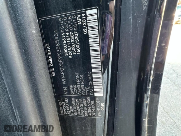 2019 Mercedes-Benz Metris Passenger with VIN WD4PG2EE9K3585436, listed as a Copart auction lot 48856045 with 147,723 mi miles and Clean title. Bid and sale history available at DreamBid. Image 10.