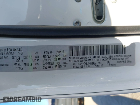 2018 Jeep Cherokee Latitude with VIN 1C4PJMCX8JD548480, listed as a IAAI auction lot 41378186 with 52,051 mi miles and . Bid and sale history available at DreamBid. Image 9.