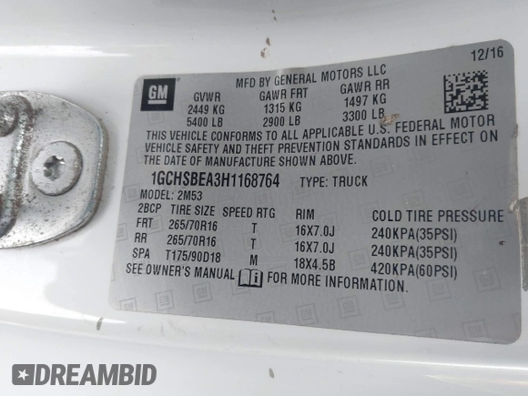 2017 Chevrolet Colorado 2WD WT with VIN 1GCHSBEA3H1168764, listed as a IAAI auction lot 41361657 with 191,182 mi miles and . Bid and sale history available at DreamBid. Image 9.