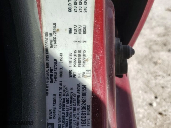 2004 Chevrolet Colorado 1SE LS Z71 with VIN 1GCDS136248190554, listed as a Copart auction lot 49256585 with 274,780 mi miles and Salvage Title. Bid and sale history available at carsss.com. Image 14.
