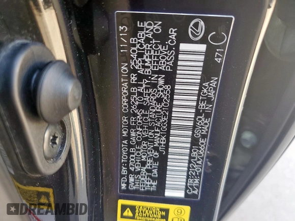 2014 Lexus ES 330 with VIN JTHBK1GG3E2102558, listed as a Copart auction lot 64325215 with 138,714 mi miles and Salvage title. Bid and sale history available at DreamBid. Image 13.