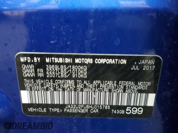 2017 Mitsubishi Lancer ES with VIN JA32U2FU6HU015785, listed as a Copart auction lot 39642124 with 83,816 mi miles. Bid and sale history available at carsss.com. Image 14.