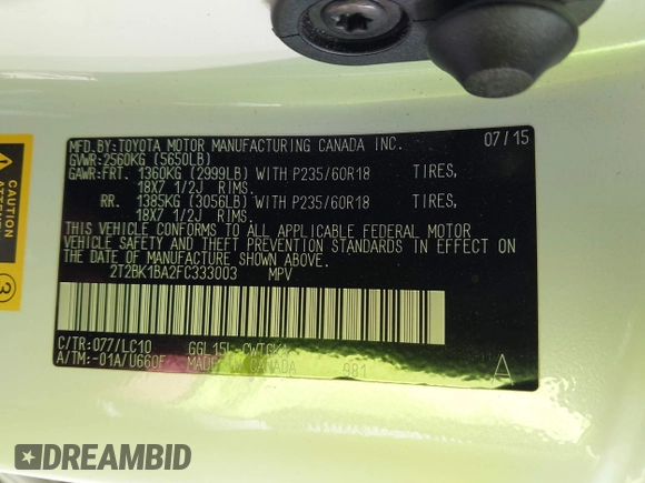 2015 Lexus RX 350 с VIN 2T2BK1BA2FC333003, выставлен на аукционе IAAI как лот 42582647 с пробегом 95 339 миль миль и . История ставок и продаж доступна на DreamBid. Изображение 9.
