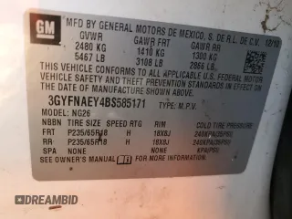 2011 Cadillac SRX Luxury Collection with VIN 3GYFNAEY4BS585171, listed as a Copart auction lot 46188075 with 0 mi miles and Salvage Title. Bid and sale history available at carsss.com. Image 14.