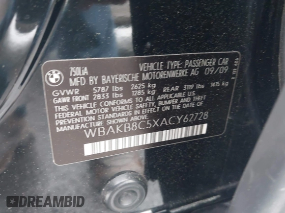 2010 BMW 7 Series 750Li с VIN WBAKB8C5XACY62728, выставлен на аукционе IAAI как лот 42375605 с пробегом 128 368 миль миль и . История ставок и продаж доступна на DreamBid. Изображение 9.