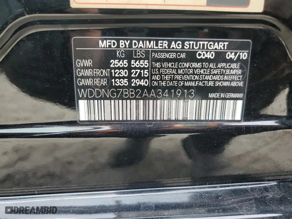 2010 Mercedes-Benz S-Class S 550 with VIN WDDNG7BB2AA341913, listed as a Copart auction lot 48166445 with 99,475 mi miles and Salvage Title. Bid and sale history available at carsss.com. Image 12.