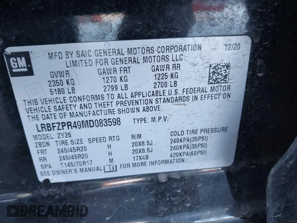 2021 Buick Envision Essence with VIN LRBFZPR49MD083598, listed as a IAAI auction lot 40905743 with 48,845 mi miles and . Bid and sale history available at DreamBid. Image 9.