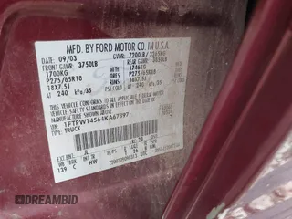 2004 Ford F-150 XLT с VIN 1FTPW14564KA67897, выставлен на аукционе IAAI как лот 42480740 с пробегом 227 778 миль миль и . История ставок и продаж доступна на DreamBid. Изображение 9.