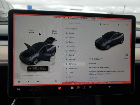 2024 Tesla Model Y with VIN 7SAYGDED8RF039678, listed as a Copart auction lot 45178745 with 32,770 mi miles and Salvage Title. Bid and sale history available at carsss.com. Image 9.
