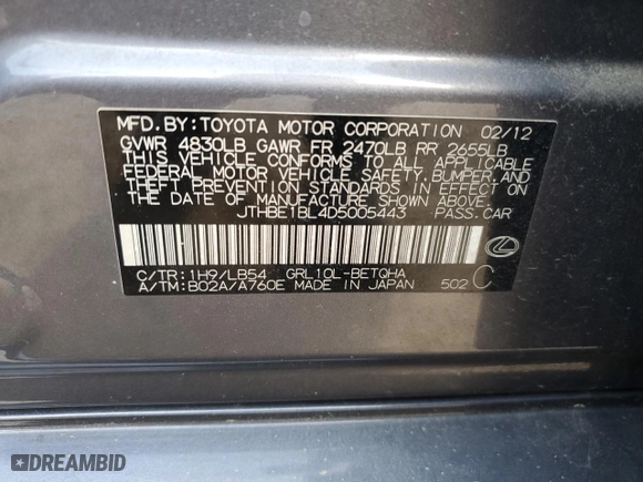 2013 Lexus GS 350 with VIN JTHBE1BL4D5005443, listed as a Copart auction lot 50658345 with 131,124 mi miles and Salvage Title. Bid and sale history available at carsss.com. Image 13.