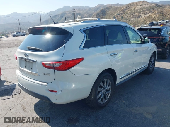 2014 Infiniti QX60 with VIN 5N1AL0MN3EC535326, listed as a IAAI auction lot 42477957 with 175,620 mi miles and . Bid and sale history available at DreamBid. Image 4.