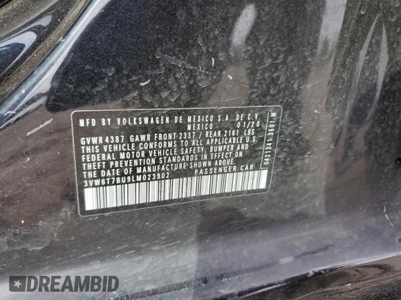 2020 Volkswagen Jetta S with VIN 3VW6T7BU9LM023902, listed as a Copart auction lot 54798935 with 91,722 mi miles and Salvage title. Bid and sale history available at DreamBid. Image 12.