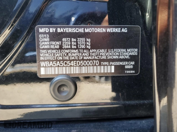 2014 BMW 5 Series 528i z VIN WBA5A5C54ED500070, wystawiony jako Copart lot #62386495 z przebiegiem Nie podano mil oraz Szkoda całkowita • Salvage title. Historia ofert i sprzedaży dostępna na DreamBid. Obrazek 12.