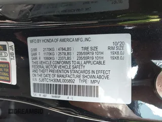 2021 Acura RDX with VIN 5J8TC1H30ML005892, listed as a IAAI auction lot 41524835 with 40,333 mi miles. Bid and sale history available at carsss.com. Image 9.