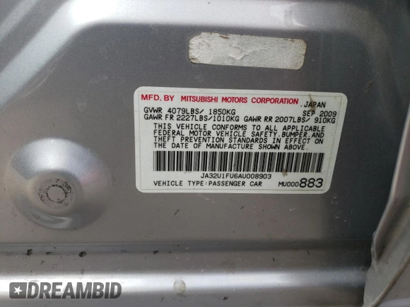 2010 Mitsubishi Lancer DE with VIN JA32U1FU6AU008903, listed as a Copart auction lot 86352974 with 96,645 mi miles and Salvage Title. Bid and sale history available at carsss.com. Image 12.