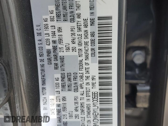 2020 Mazda CX-30 Premium with VIN 3MVDMAEM1LM100566, listed as a Copart auction lot 64261844 with 41,221 mi miles and Salvage title. Bid and sale history available at DreamBid. Image 13.