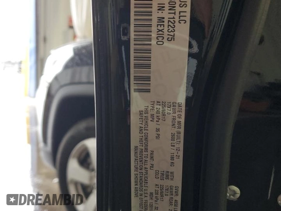 2022 Jeep Compass Latitude with VIN 3C4NJDBB0NT122375, listed as a Copart auction lot 46575035 with 18,765 mi miles and Salvage Title. Bid and sale history available at DreamBid. Image 14.