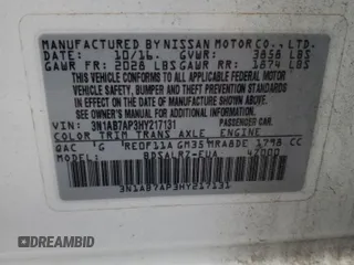 2017 Nissan Sentra S with VIN 3N1AB7AP3HY217131, listed as a Copart auction lot 54165124 with 93,407 mi miles and Salvage Title. Bid and sale history available at DreamBid. Image 12.