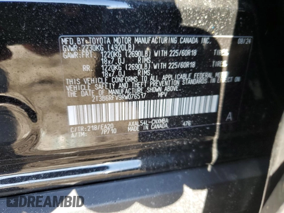 2024 Toyota RAV4 Hybrid XLE Premium with VIN 2T3B6RFV9RW076517, listed as a Copart auction lot 44642775 with 3,671 mi miles and Salvage Title. Bid and sale history available at carsss.com. Image 12.