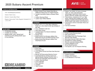 2025 Subaru Ascent Premium с VIN 4S4WMADD4S3404093, выставлен на аукционе Copart как лот 63472225 с пробегом 10 921 миль миль и На запчасти • Non repairable. История ставок и продаж доступна на DreamBid. Изображение 12.