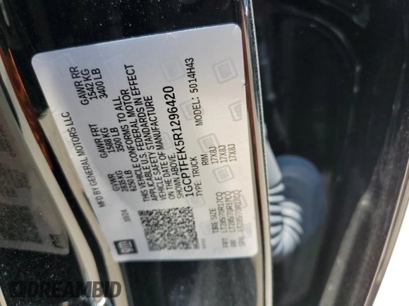2024 Chevrolet Colorado 4WD ZR2 with VIN 1GCPTFEK5R1296420, listed as a Copart auction lot 59356335 with 4,622 mi miles and Salvage title. Bid and sale history available at DreamBid. Image 12.