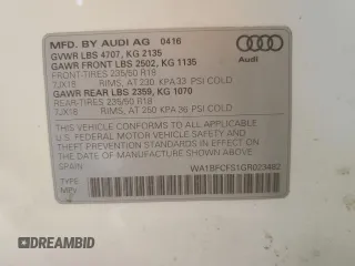 2016 Audi Q3 Premium Plus with VIN WA1BFCFS1GR023482, listed as a Copart auction lot 48429985 with 113,624 mi miles and Clean Title. Bid and sale history available at carsss.com. Image 13.
