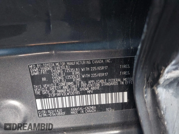 2020 Toyota RAV4 XLE with VIN 2T3P1RFV2LW130185, listed as a IAAI auction lot 42033372 with 98,667 mi miles and . Bid and sale history available at DreamBid. Image 9.